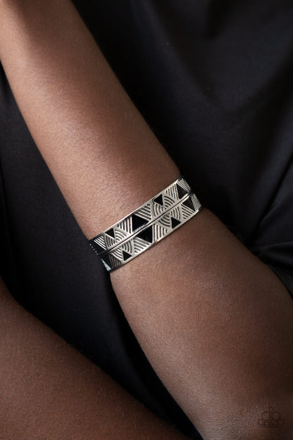 Paparazzi Accessories-Hidden Glyphs Black Embossed Cuff Bracelet