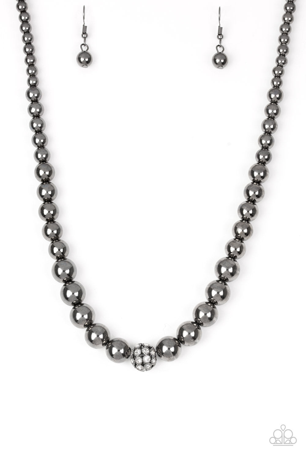 Paparazzi Accessories-High-Stakes FAME Black Gunmetal Beads Necklace Set