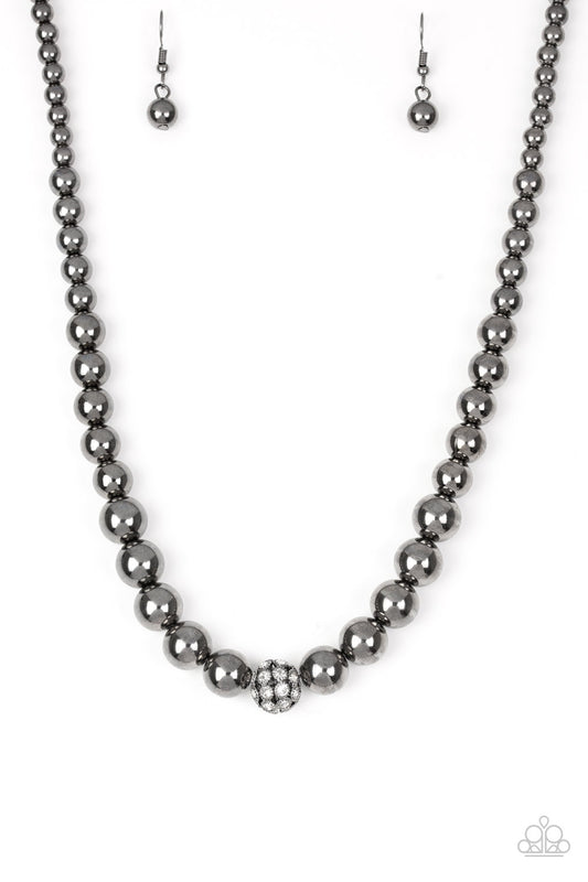 Paparazzi Accessories-High-Stakes FAME Black Gunmetal Beads Necklace Set