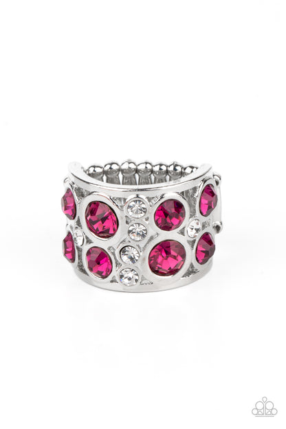 Paparazzi Accessories-High Roller Royale Pink White Rhinestone Ring