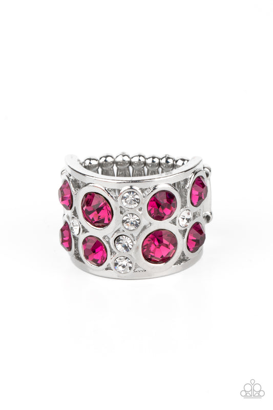 Paparazzi Accessories-High Roller Royale Pink White Rhinestone Ring