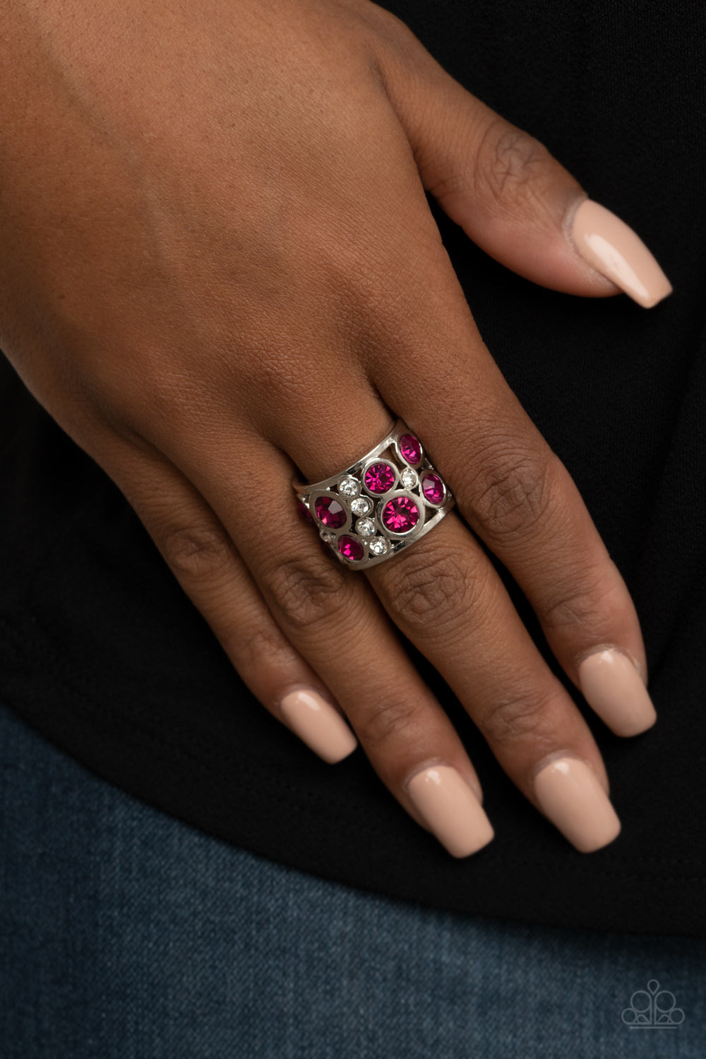 Paparazzi Accessories-High Roller Royale Pink White Rhinestone Ring