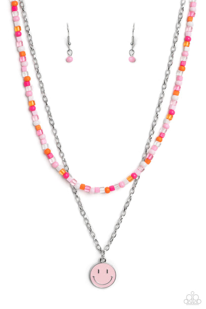 Paparazzi Accessories-High School Reunion Pink Smiley Face Necklace Set