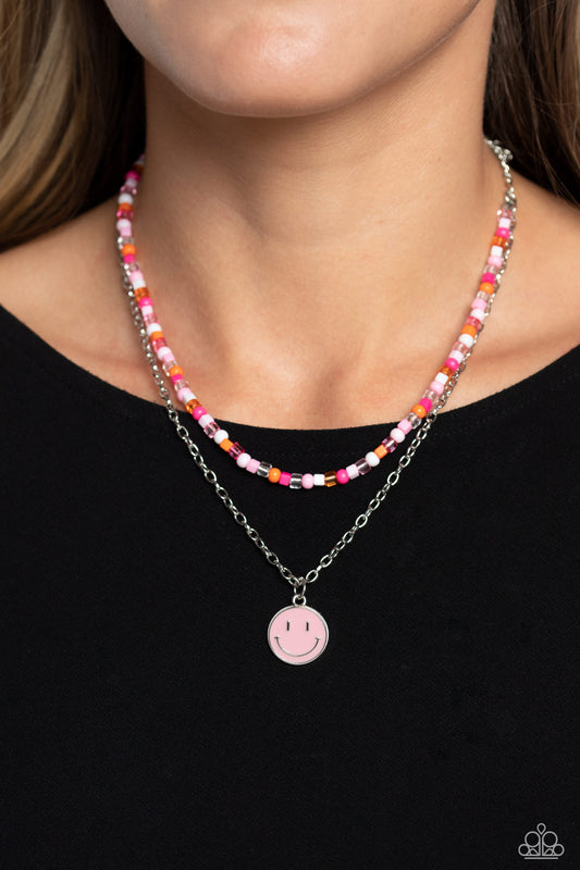 Paparazzi Accessories-High School Reunion Pink Smiley Face Necklace Set