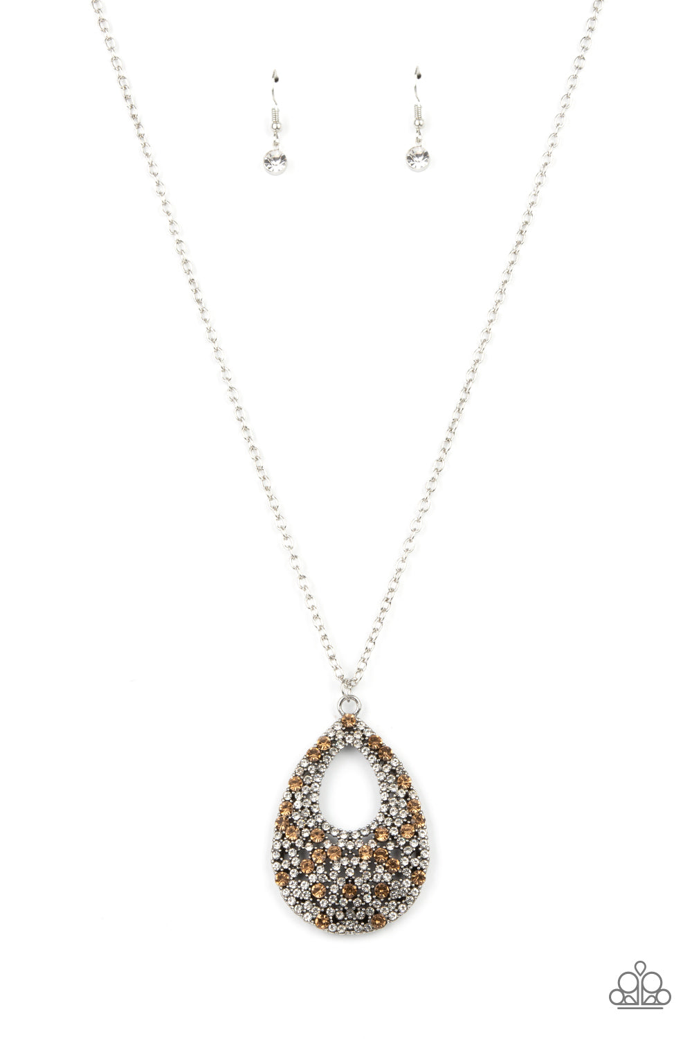 Paparazzi Accessories-High Society Stargazing Brown Topaz Rhinestone Necklace Set