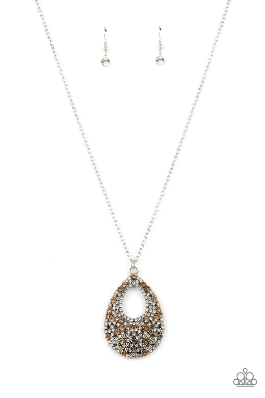 Paparazzi Accessories-High Society Stargazing Brown Topaz Rhinestone Necklace Set