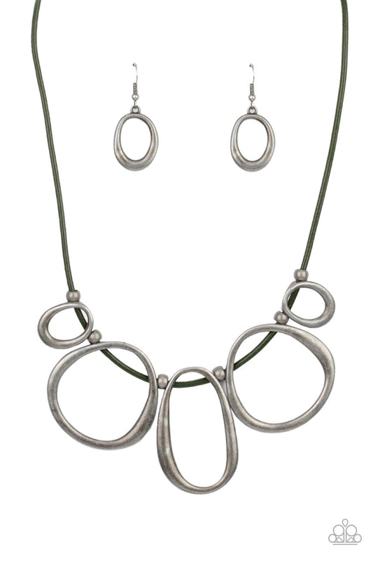 Paparazzi Accessories-Historical Hipster Silver Asymmetrical Oval Necklace Set