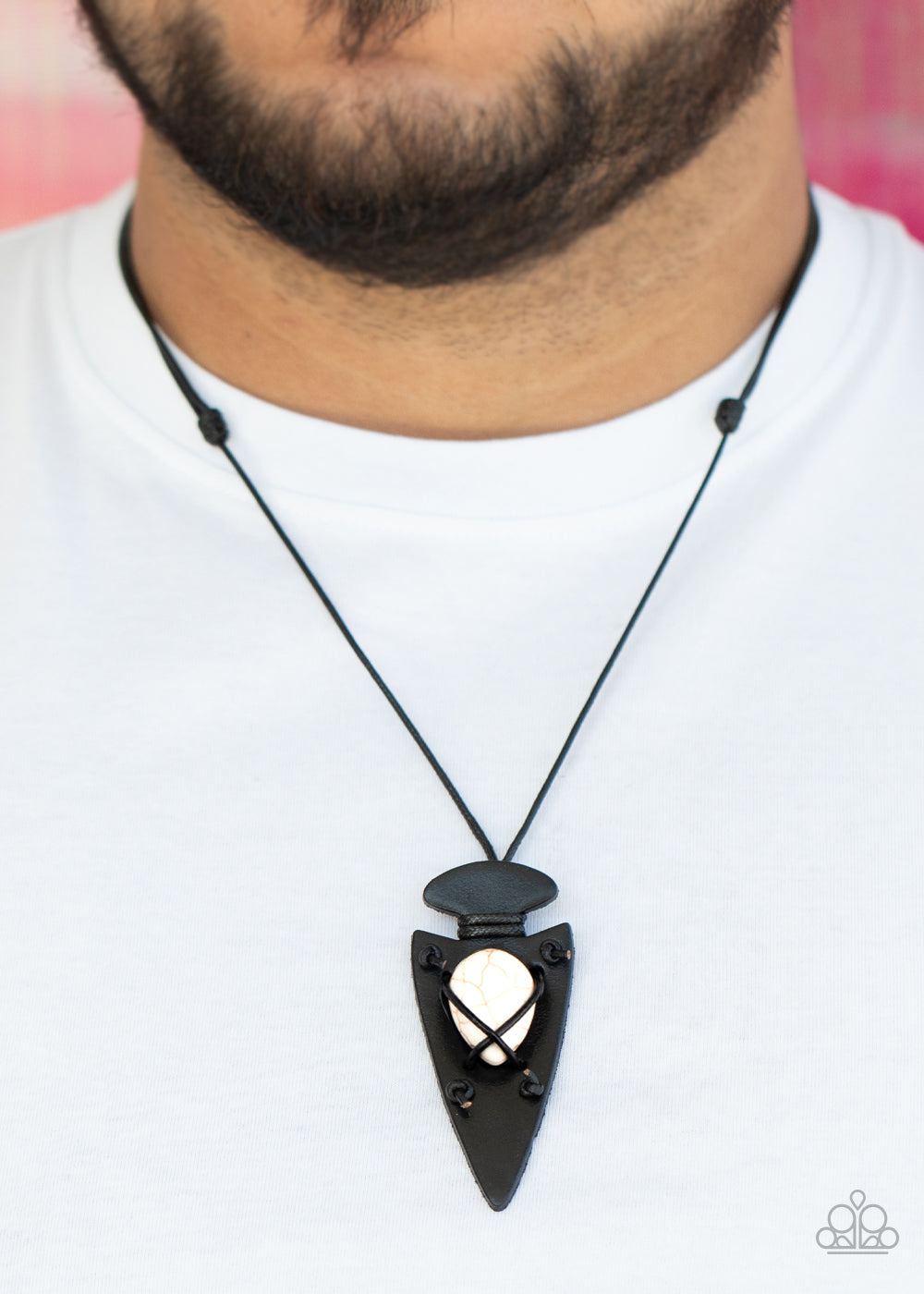 Paparazzi Accessories-Hold Your ARROWHEAD UP HIGH Men's White Neck Cord