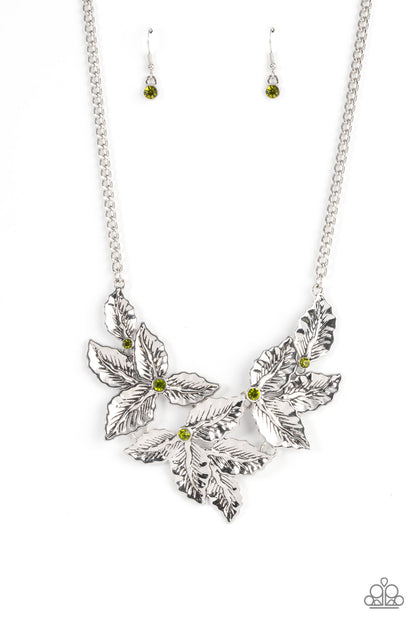 Paparazzi Accessories-Holly Heiress Green Dainty Leaves Necklace Set