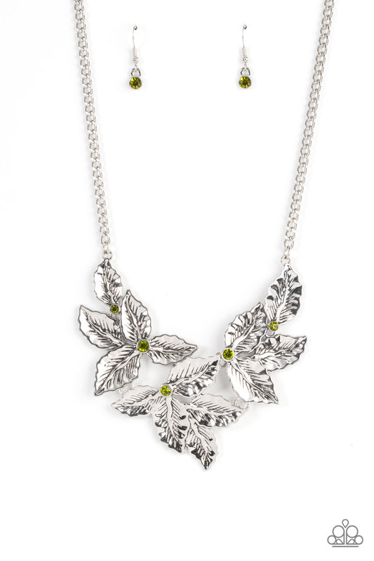 Paparazzi Accessories-Holly Heiress Green Dainty Leaves Necklace Set
