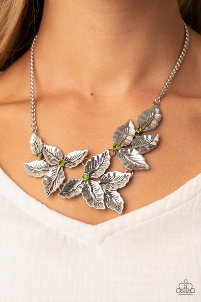 Paparazzi Accessories-Holly Heiress Green Dainty Leaves Necklace Set