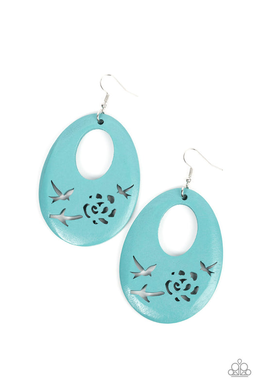 Paparazzi Accessories-Home TWEET Home Blue Turquoise Wooden Teardrop Earrings