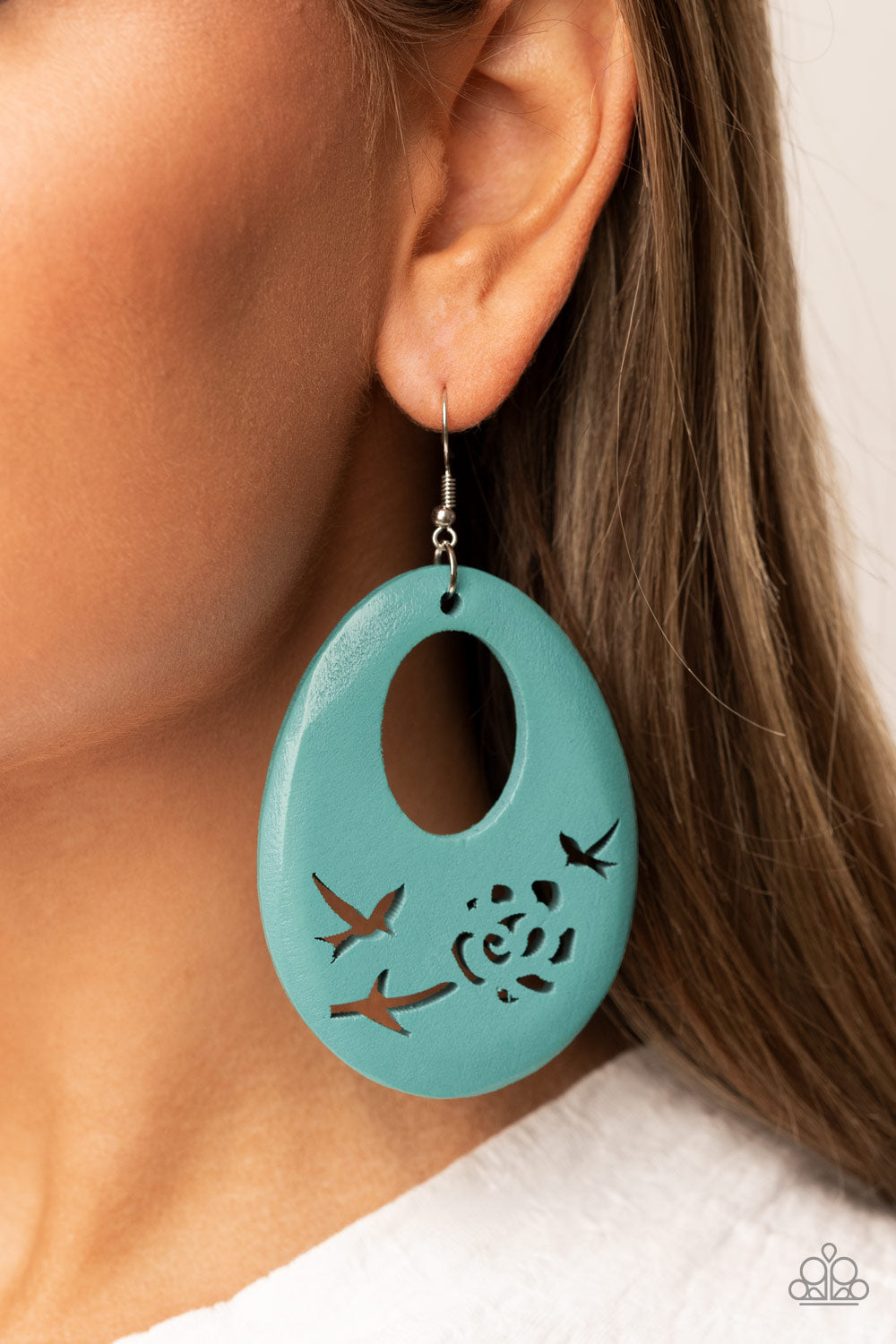 Paparazzi Accessories-Home TWEET Home Blue Turquoise Wooden Teardrop Earrings