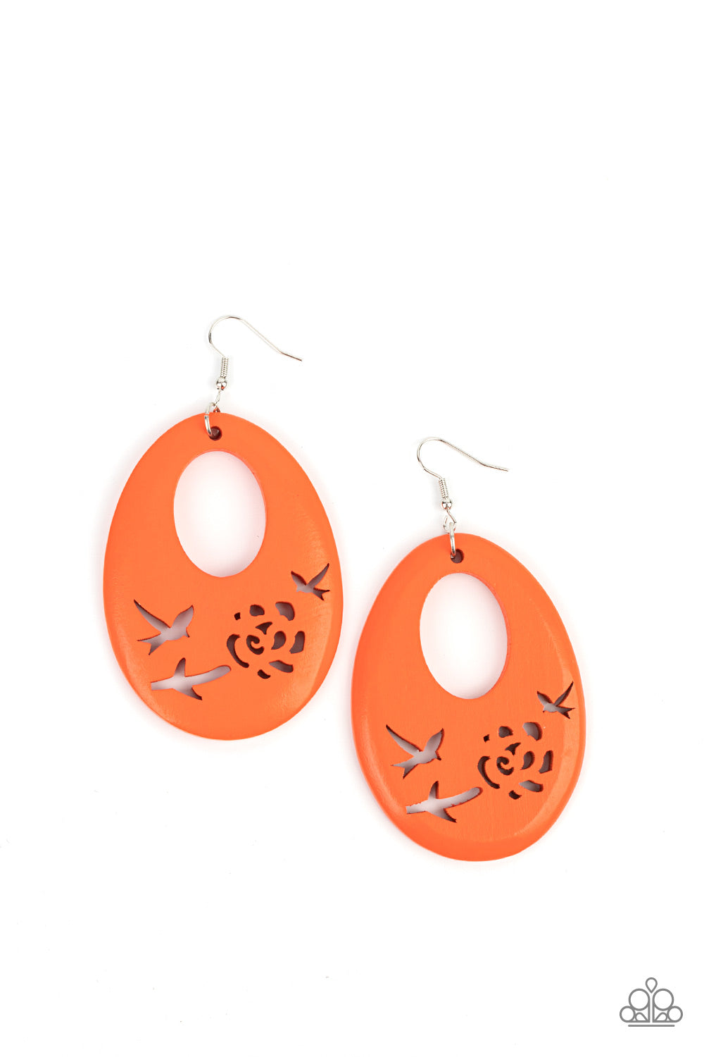 Paparazzi Accessories-Home TWEET Home Orange Wooden Teardrop Floral Cut Earrings