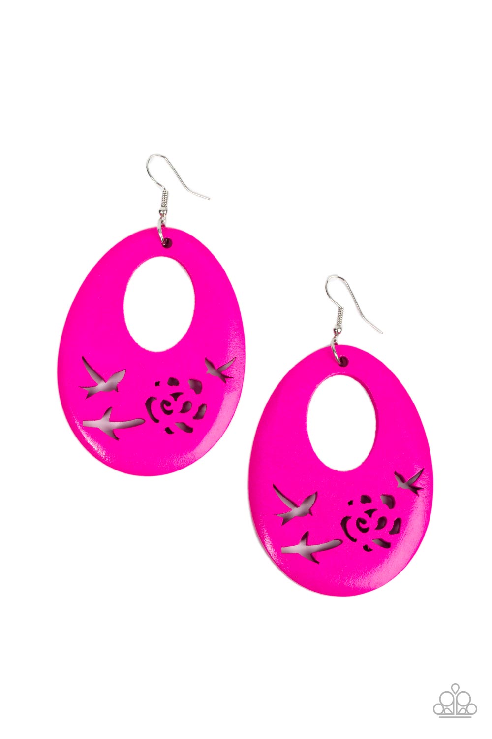 Paparazzi Accessories-Home TWEET Home Pink Wooden Teardrop Floral Earrings