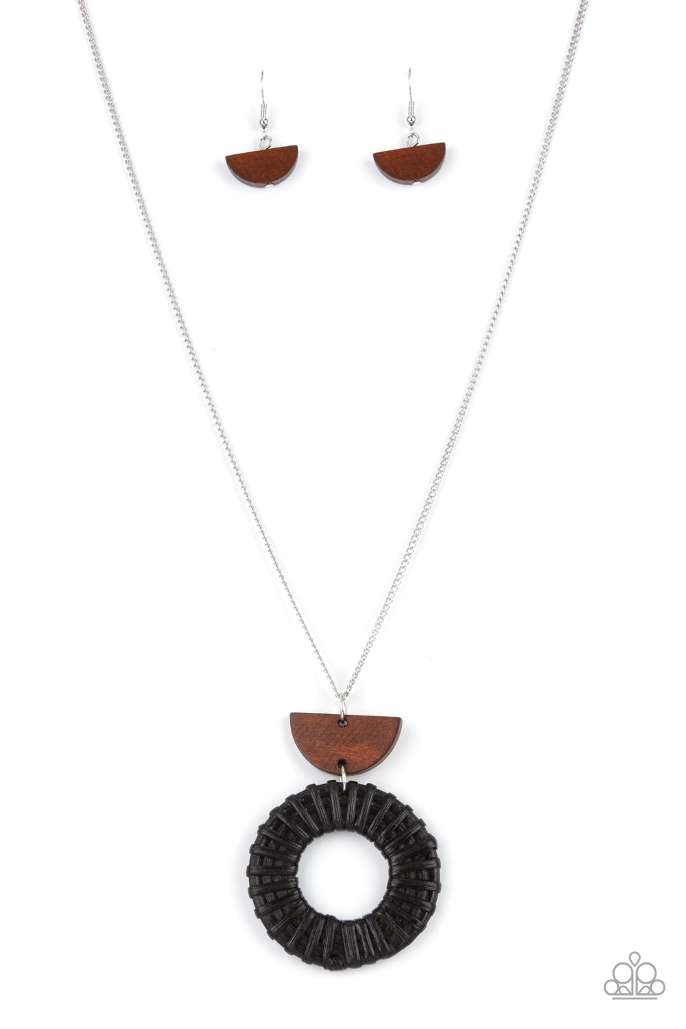 Paparazzi Accessories-Homespun Stylist Black Wicker Half Moon Necklace Set