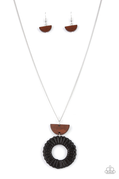 Paparazzi Accessories-Homespun Stylist Black Wicker Half Moon Necklace Set