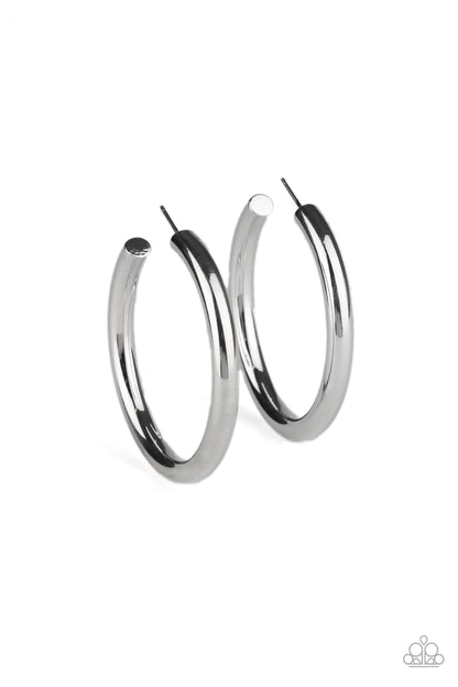 Paparazzi Accessories-Hoop Hustle Silver Earrings