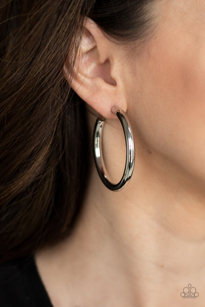 Paparazzi Accessories-Hoop Hustle Silver Earrings