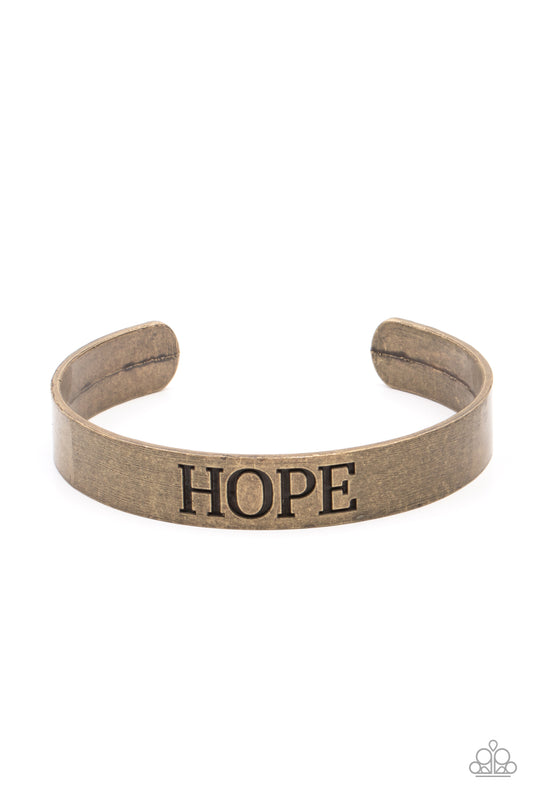 Paparazzi Accessories-Hope Makes The World Go Round Brass Inspirational Cuff Bracelet