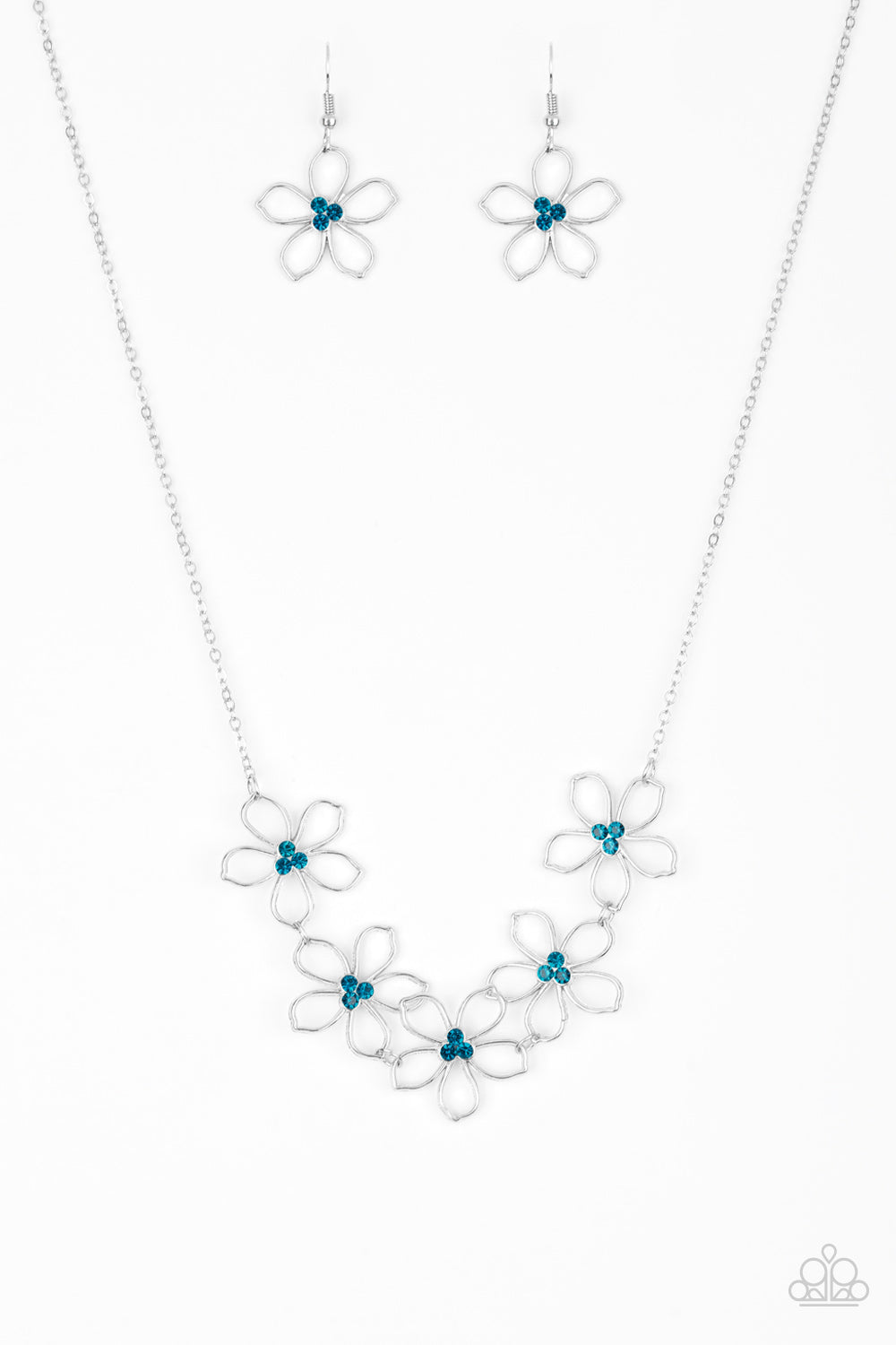 Paparazzi Accessories-Hoppin Hibiscus Blue Radiant Rhinestone Necklace Set