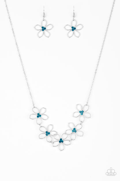 Paparazzi Accessories-Hoppin Hibiscus Blue Radiant Rhinestone Necklace Set