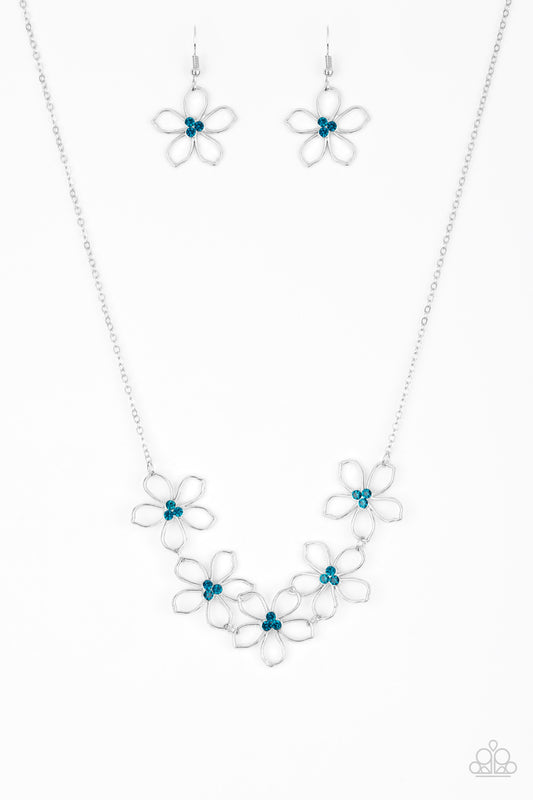 Paparazzi Accessories-Hoppin Hibiscus Blue Radiant Rhinestone Necklace Set