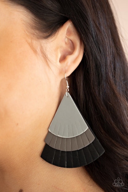 Paparazzi Accessories-Huge Fanatic Black Leather Earrings