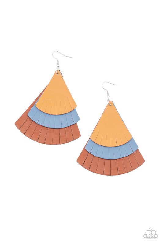 Paparazzi Accessories-Huge Fanatic Multi Triangular Leather Earrings