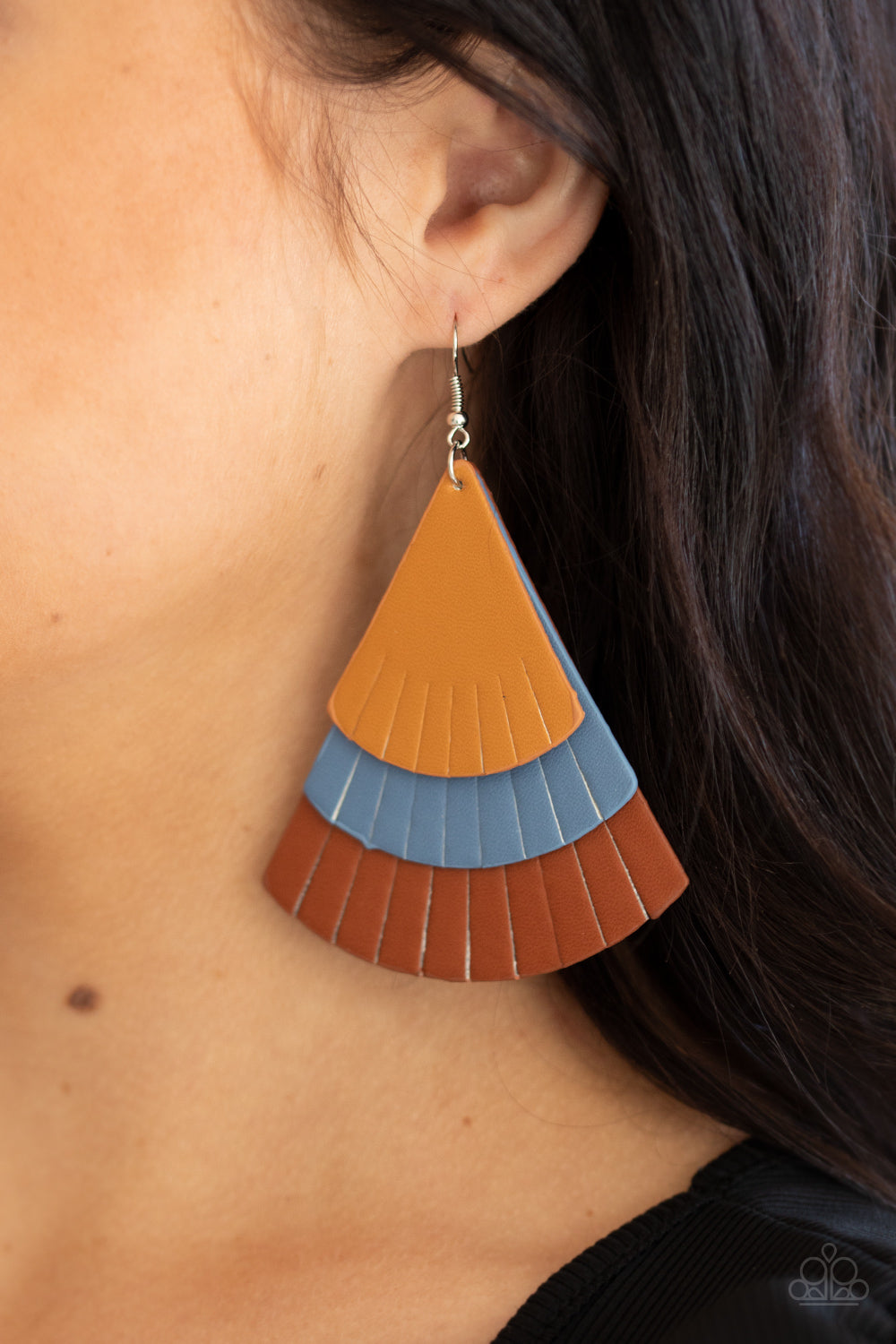 Paparazzi Accessories-Huge Fanatic Multi Triangular Leather Earrings