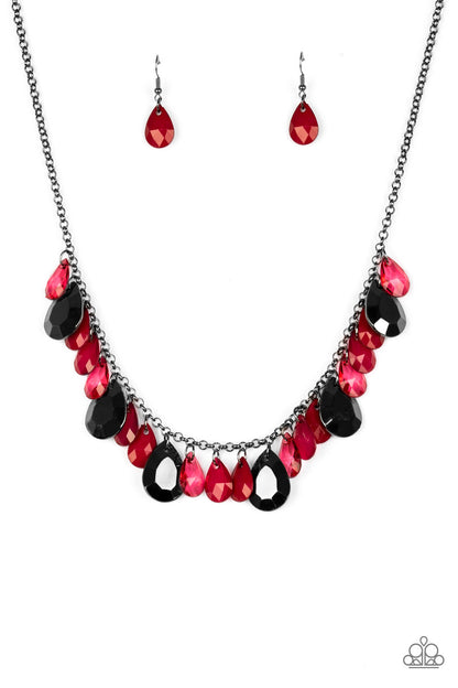 Paparazzi Accessories-Hurricane Season Red Necklace Set