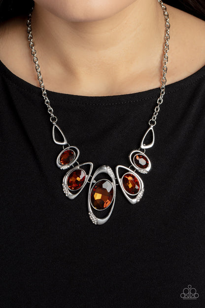 Paparazzi Accessories-Hypnotic Twinkle Brown Rhinestone Necklace Set