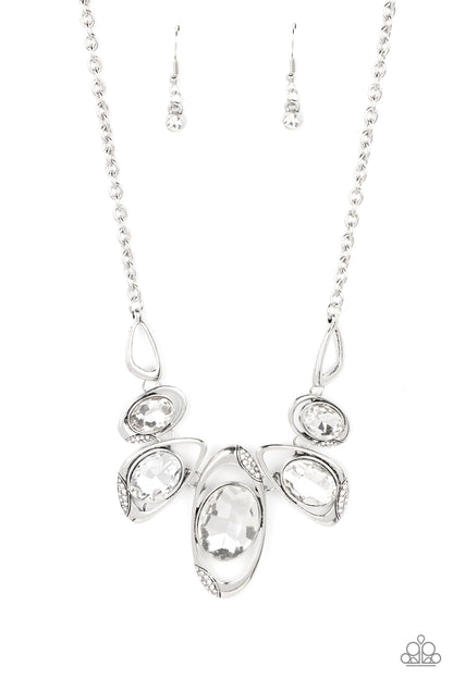 Paparazzi Accessories-Hypnotic Twinkle White Rhinestone Asymmetrical Necklace Set