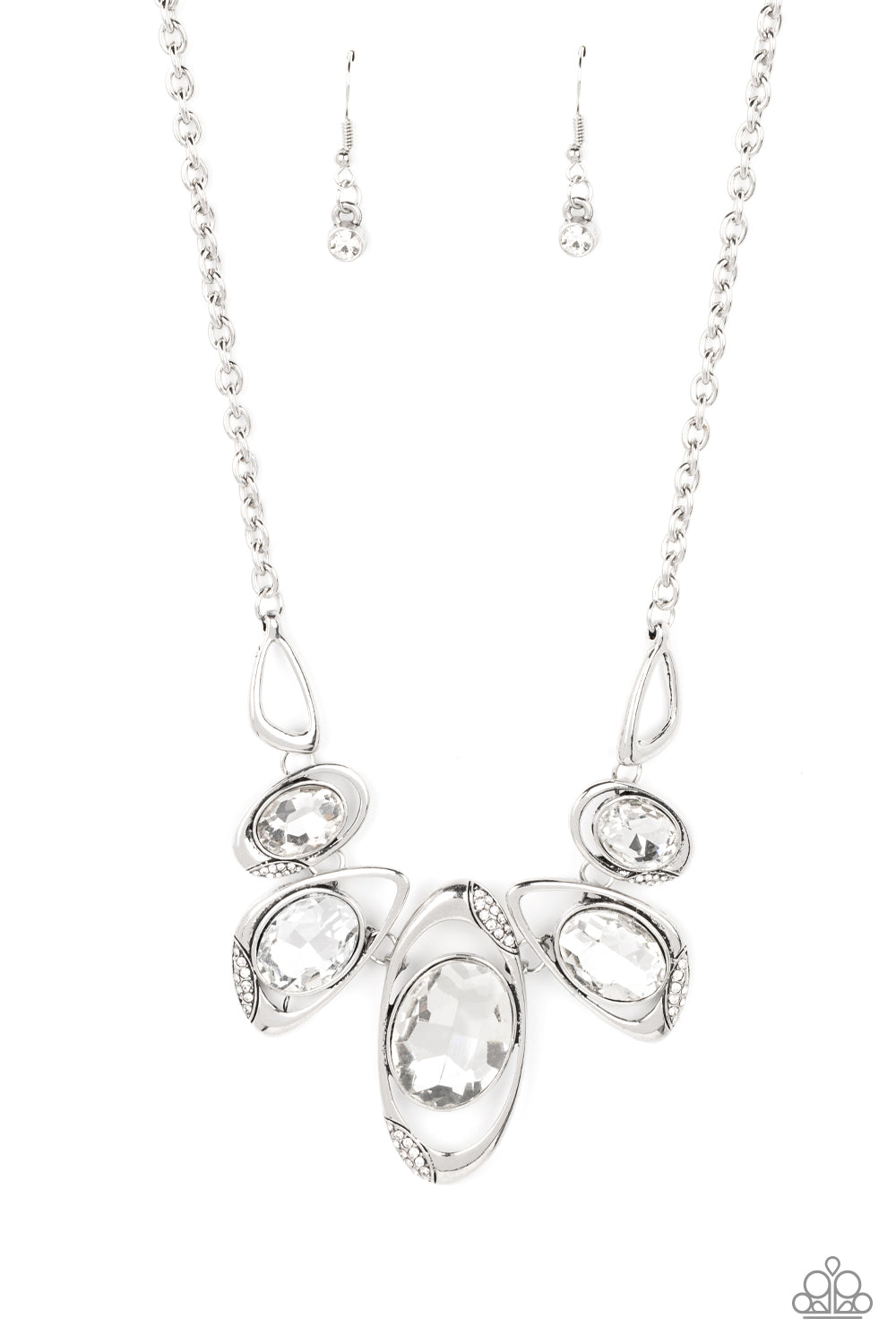 Paparazzi Accessories-Hypnotic Twinkle White Glassy Rhinestone Necklace Set