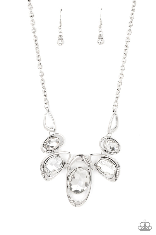 Paparazzi Accessories-Hypnotic Twinkle White Glassy Rhinestone Necklace Set