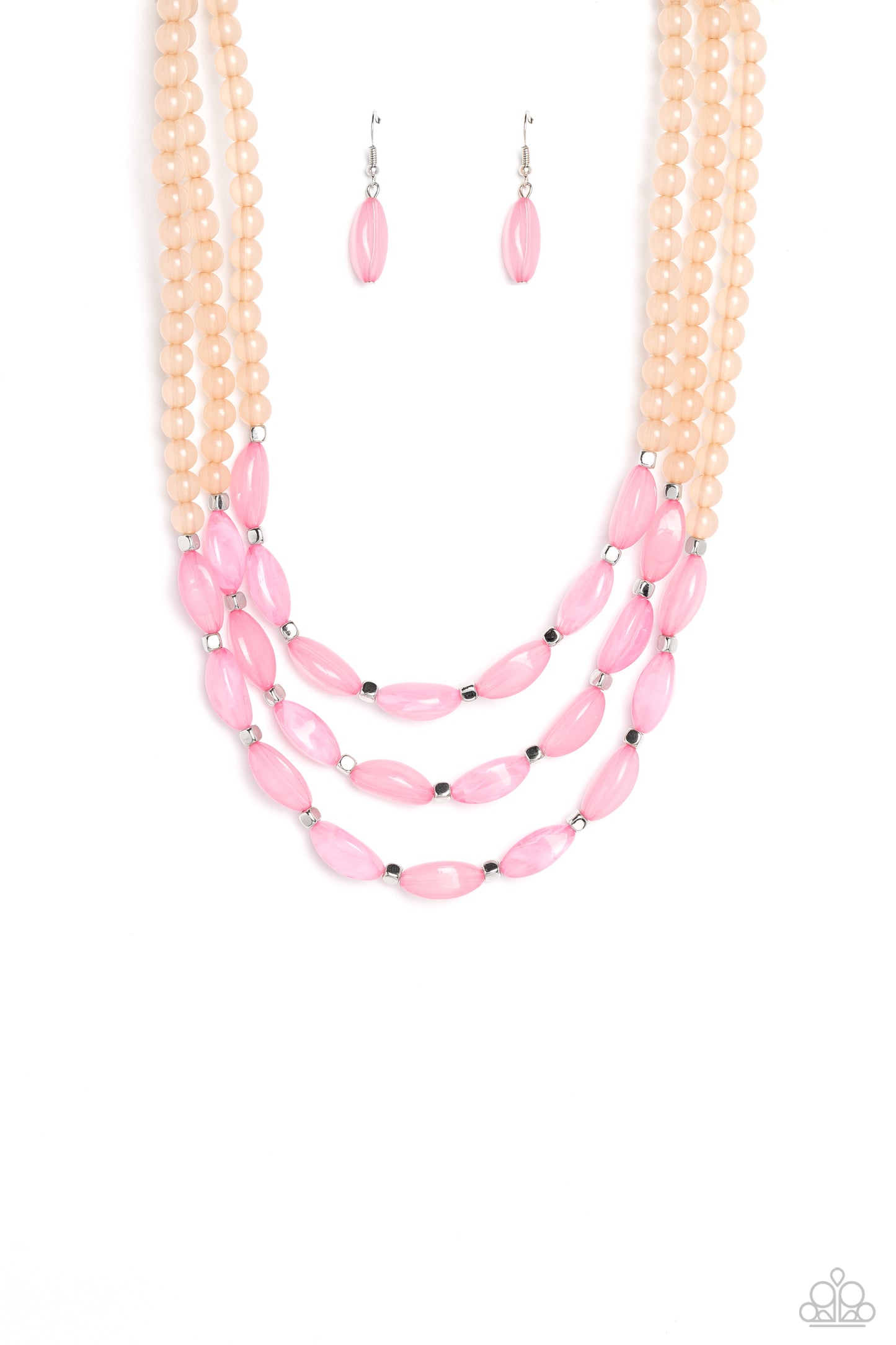 Paparazzi Accessories-I BEAD You Now Pink Cloudy Oval Bead Necklace Set