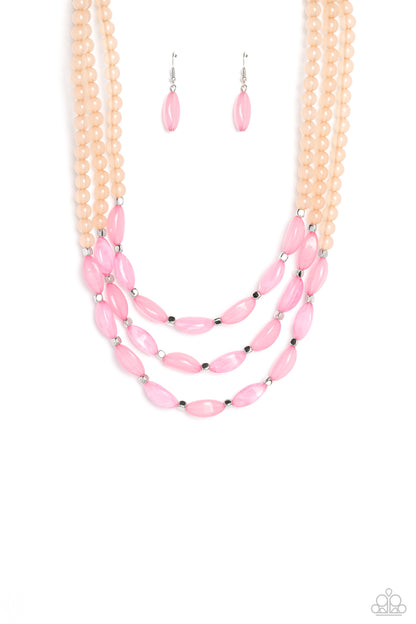 Paparazzi Accessories-I BEAD You Now Pink Cloudy Oval Bead Necklace Set