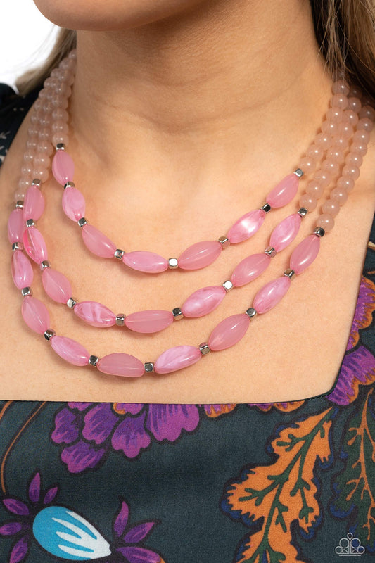 Paparazzi Accessories-I BEAD You Now Pink Cloudy Oval Bead Necklace Set