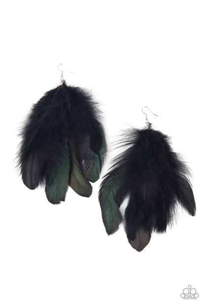 Paparazzi Accessories-I BOA To No One Black Feather Earrings