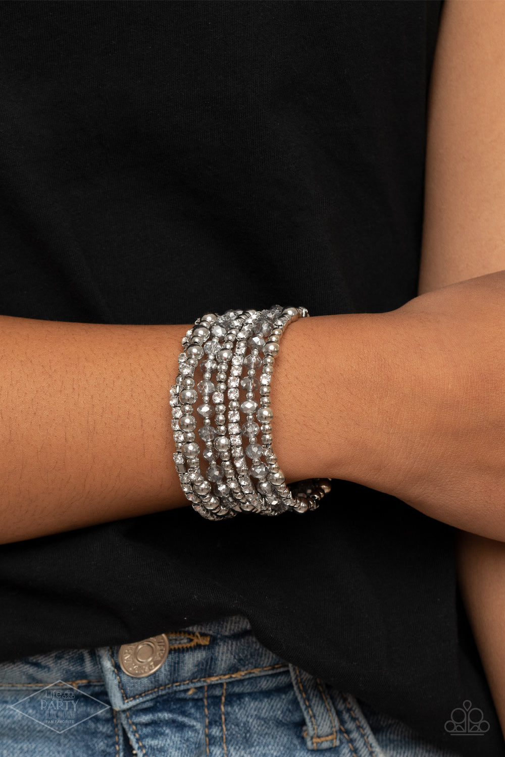 Paparazzi Accessories-ICE Knowing You Silver Glassy Crystal White Rhinestone Bracelet
