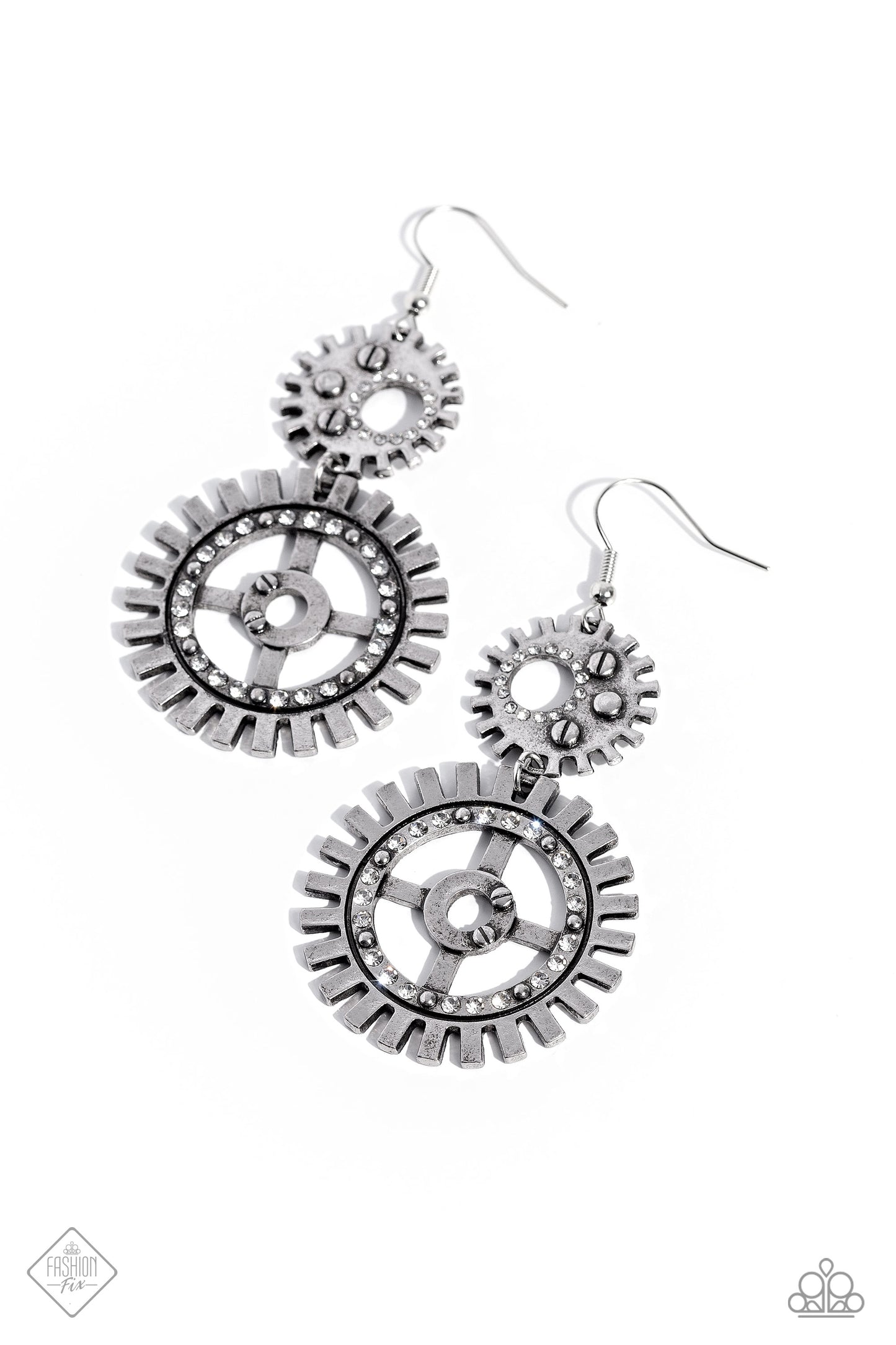 Paparazzi Accessories-I Have A STEAMPUNK White 2023 April FF Earrings