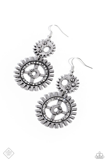 Paparazzi Accessories-I Have A STEAMPUNK White 2023 April FF Earrings