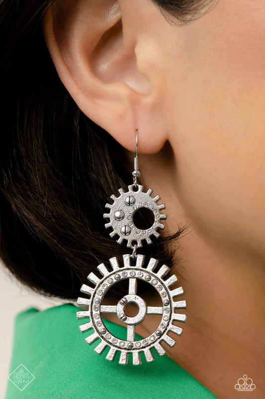 Paparazzi Accessories-I Have A STEAMPUNK White 2023 April FF Earrings