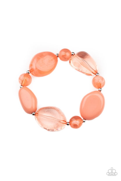 Paparazzi Accessories-I Need a STAYCATION Orange Glassy Stone Bracelet