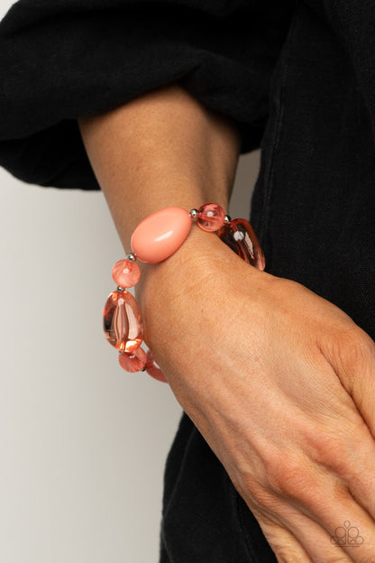 Paparazzi Accessories-I Need a STAYCATION Orange Glassy Stone Bracelet