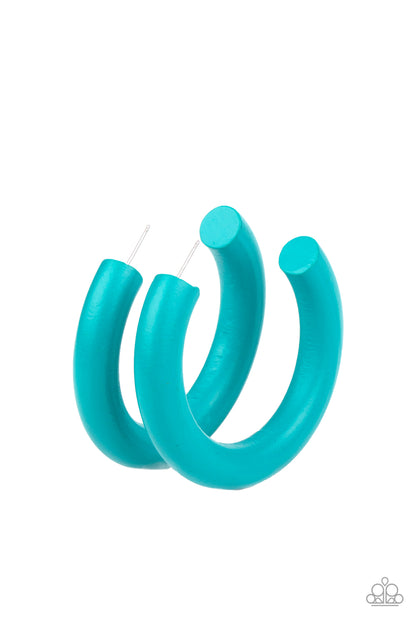 Paparazzi Accessories-I WOOD Walk 500 Miles Blue Hoop Earrings