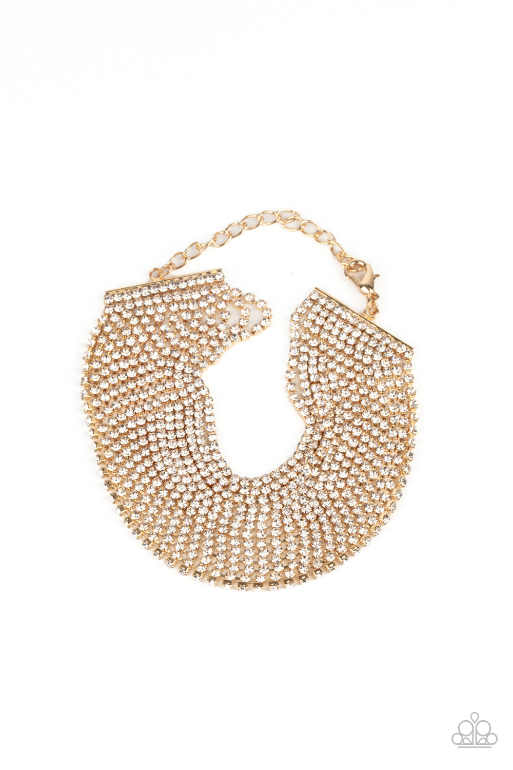 Paparazzi Accessories-I Woke Up Like This Gold Sparkly White Rhinestone Bracelet
