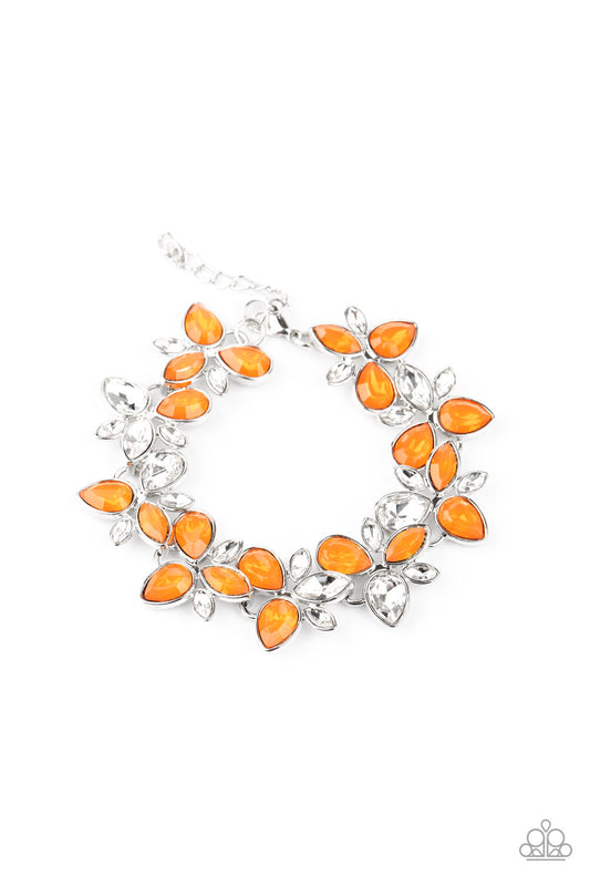 Paparazzi Accessories-Ice Garden Orange Amber Rhinestone Bracelet
