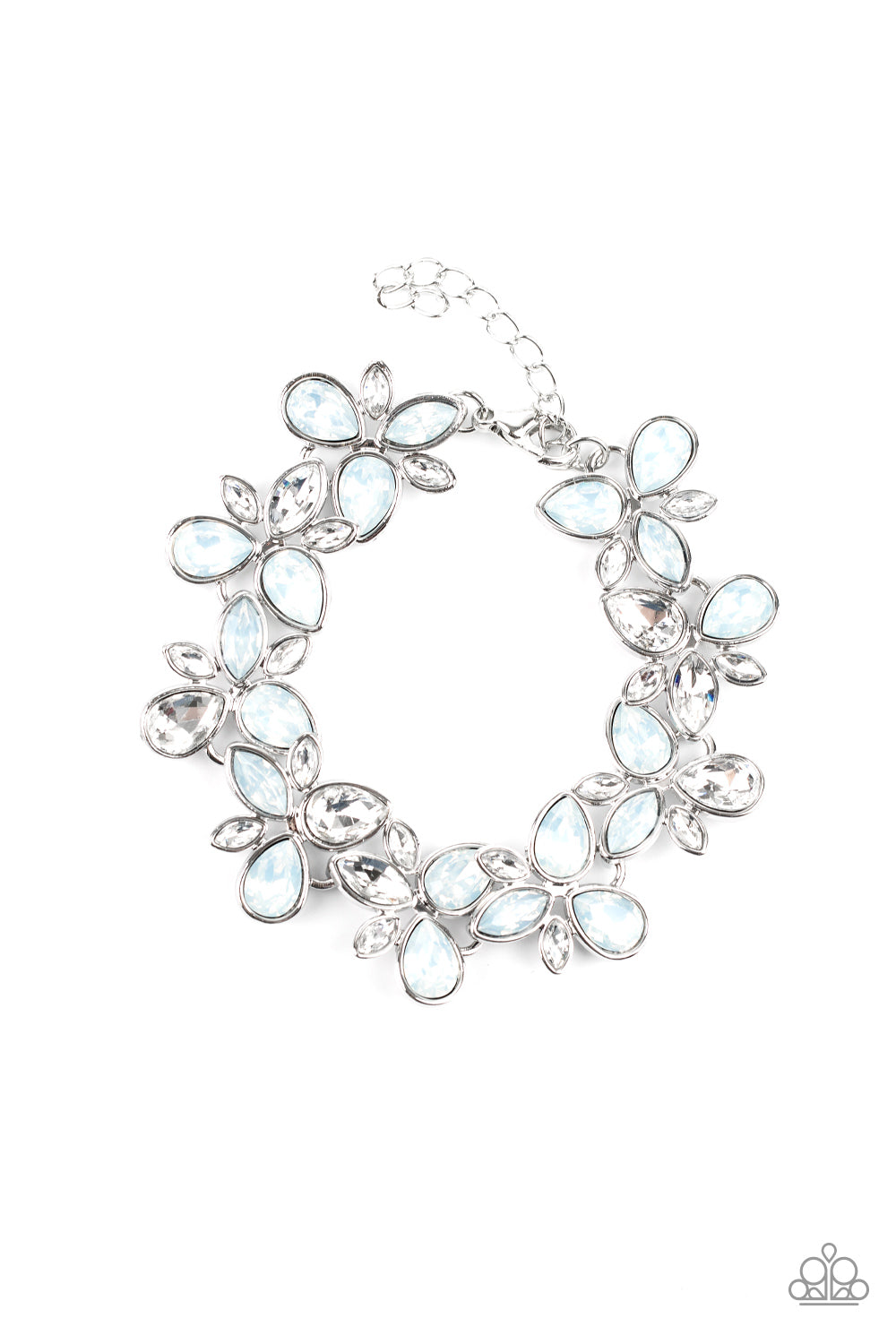 Paparazzi Accessories-Ice Garden White Dewy Iridescent Rhinestone Teardrop Bracelet