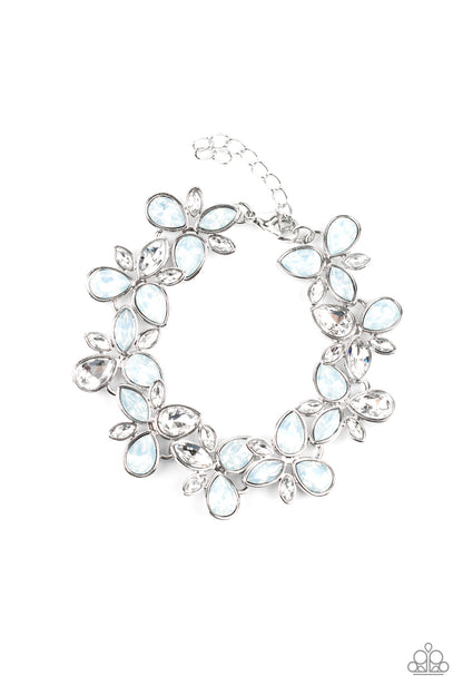 Paparazzi Accessories-Ice Garden White Dewy Iridescent Rhinestone Teardrop Bracelet